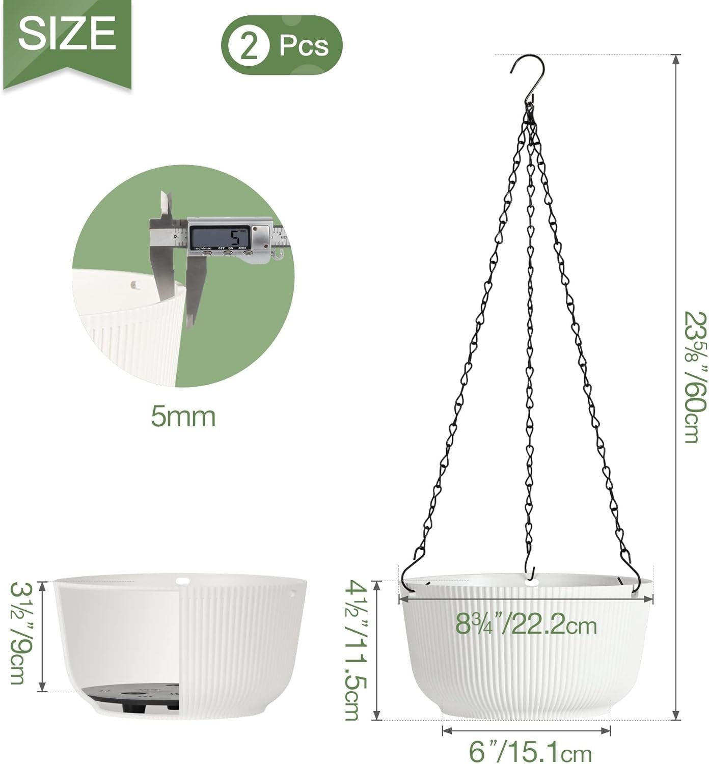 White Hanging Flower Pot with Drainage Hole & Plug