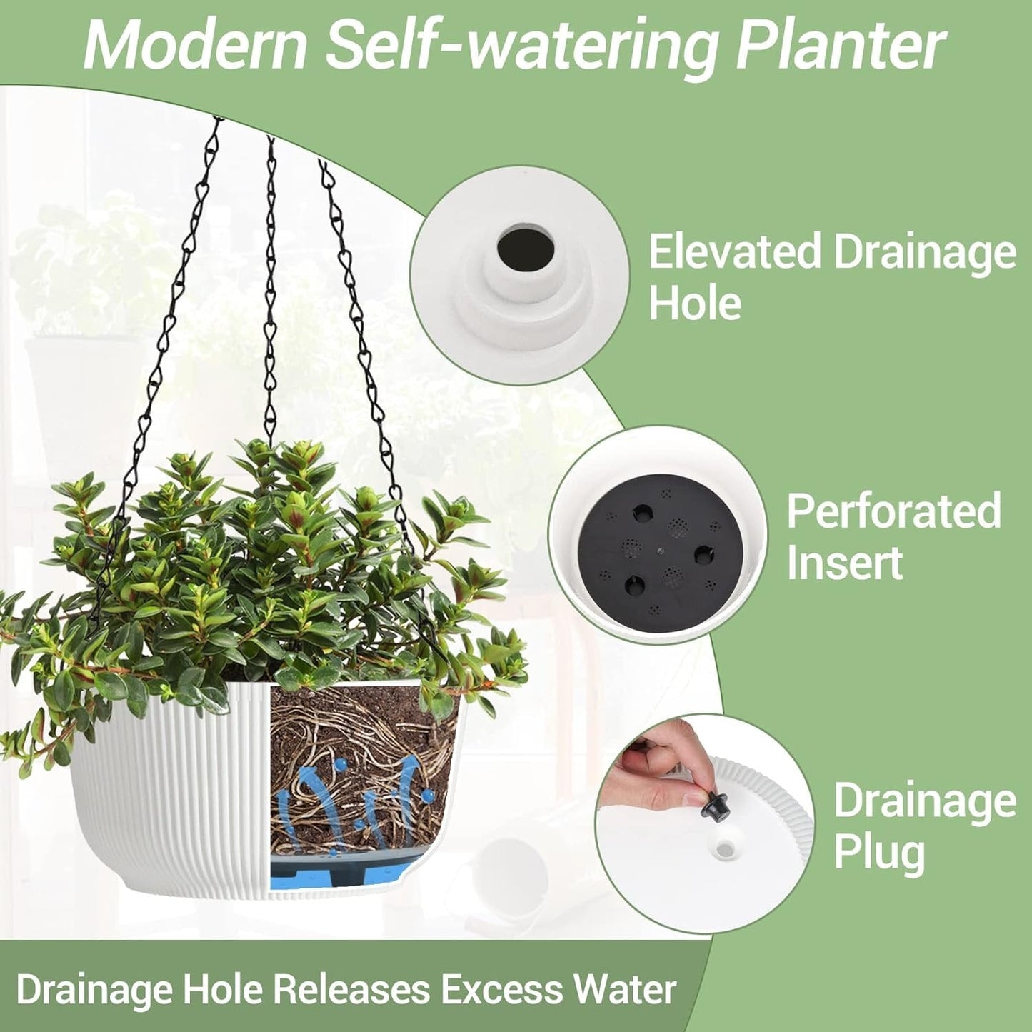 White Hanging Flower Pot with Drainage Hole & Plug