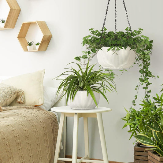 White Hanging Flower Pot with Drainage Hole & Plug
